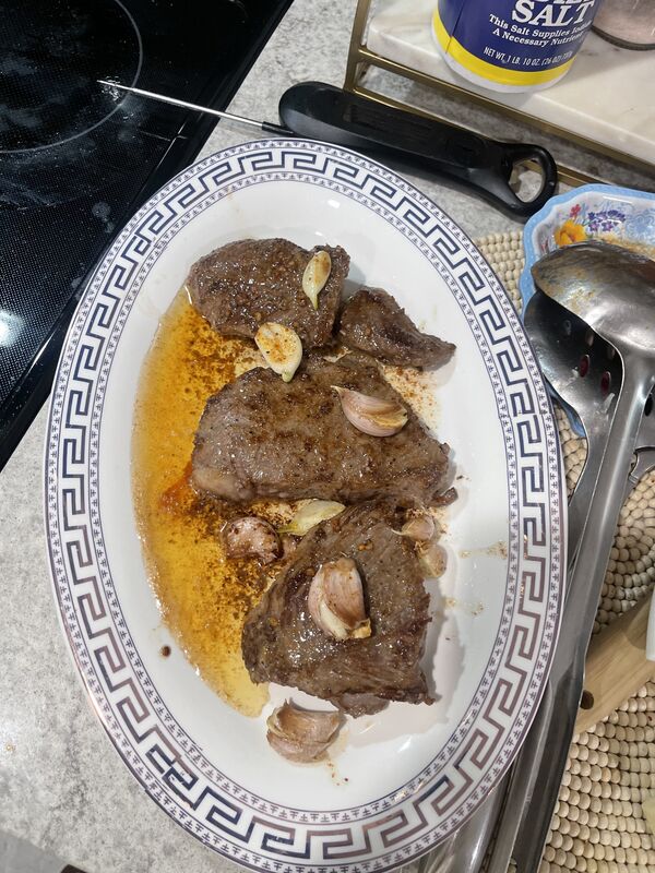 Perfectly seared steaks - high heat, good crust, juicy inside